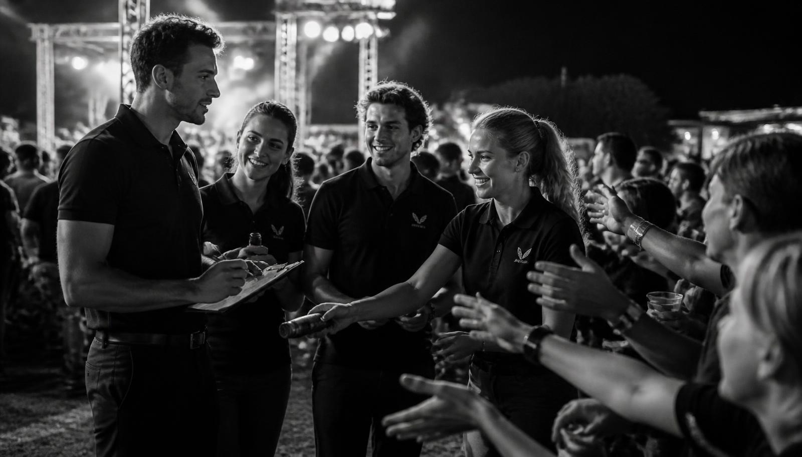 Brand ambassadors and promotional staff working flexible promo jobs at a UK live event activation